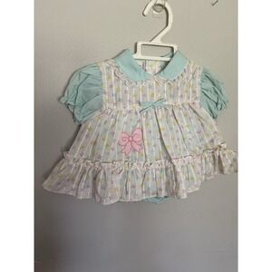 Vintage Cradle Togs Baby Dress Blue‎ With Bows & Diaper Cover NWT 9 Months